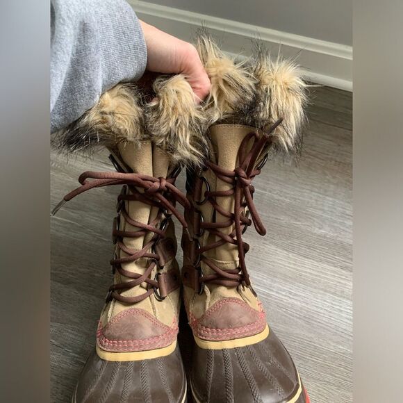 Sorel Joan Of Arctic Boots Eskimo Waterproof Boots Tall Thick Warm Brown Pink 8 - Picture 10 of 14